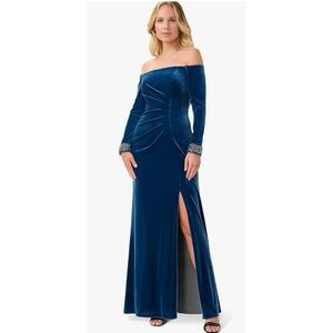 Adrianna Papell Blue Velvet Long Sleeve Dress